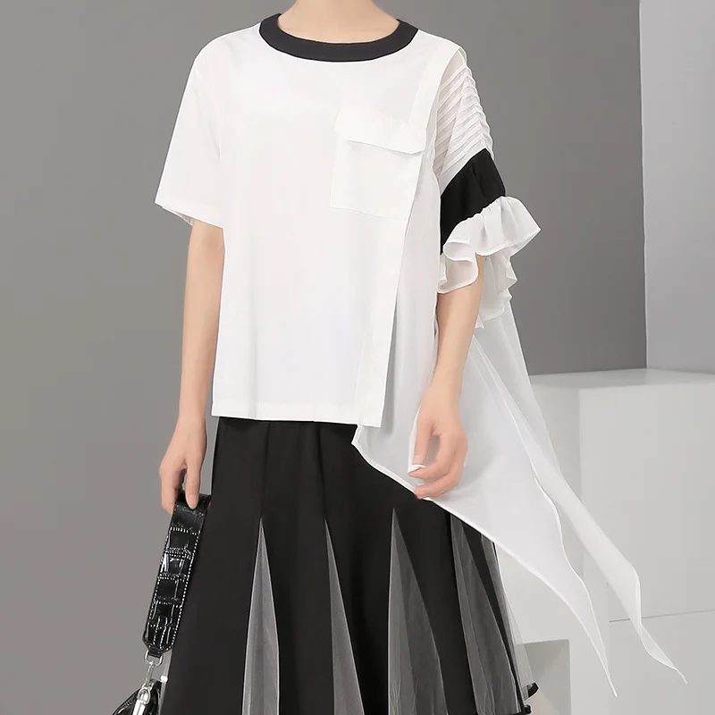 YaLee New Fashion 2019 Summer Contrast Color Irregular Stitching Ruffles Pocket Pleated Irregular Large Size T-shirt Women N036
YaLee New Fashion 2019 Summer Contrast Color Irregular Stitching Ruffles Pocket Pleated Irregular Large Size T-shirt Women N036