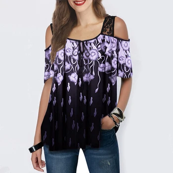 Floral Print Lace Panel Blouse Women Cold Shoulder Tee Shirt Casual Square Collar Short Sleeve Tunic Fashion Woman Blouses 2020
Floral Print Lace Panel Blouse Women Cold Shoulder Tee Shirt Casual Square Collar Short Sleeve Tunic Fashion Woman Blouses 2020