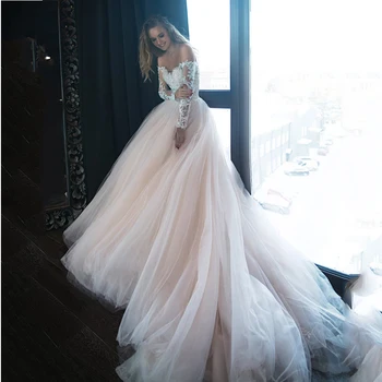 Verngo Vintage Lace Long Sleeves Wedding Dress 2020 Off Shoulder Soft Tulle Pink Wedding Gowns Elegant Bride Dress Vestido Noiva 
Verngo Vintage Lace Long Sleeves Wedding Dress 2020 Off Shoulder Soft Tulle Pink Wedding Gowns Elegant Bride Dress Vestido Noiva