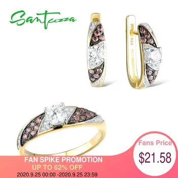 SANTUZZA Jewelry Set For Woman Pure 925 Sterling Silver Chocolate White CZ Stones Earrings Ring Set Trendy Fine Jewelry
SANTUZZA Jewelry Set For Woman Pure 925 Sterling Silver Chocolate White CZ Stones Earrings Ring Set Trendy Fine Jewelry