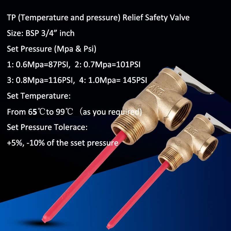 

BSP3/4" inch DN20 TP relief safety valve 87/101/116/145PSI TP valve 0.6/0.7/0.8/1Mpa Temperature and pressure safety Valve