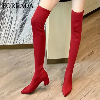 FOREADA High Heel Over The Knee Boots Woman Thigh High Boots Pointed Toe Long Boots Thick Heel Slim Stretch Shoes Ladies Gray 42
FOREADA High Heel Over The Knee Boots Woman Thigh High Boots Pointed Toe Long Boots Thick Heel Slim Stretch Shoes Ladies Gray 42