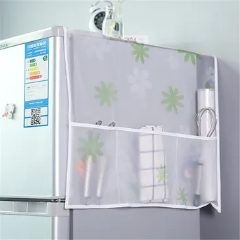 

130*55CM PEVA Flower Printed Washing Machine Dust Cover Refrigerator Top Cover Waterproof Dustproof Finishing Hanging Bag Pocket