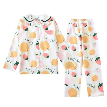 Japanese cute fruit pajama sets women 100% gauze cotton long sleeve summer Fresh casual sleepwear women pyjamas New 2020
Japanese cute fruit pajama sets women 100% gauze cotton long sleeve summer Fresh casual sleepwear women pyjamas New 2020