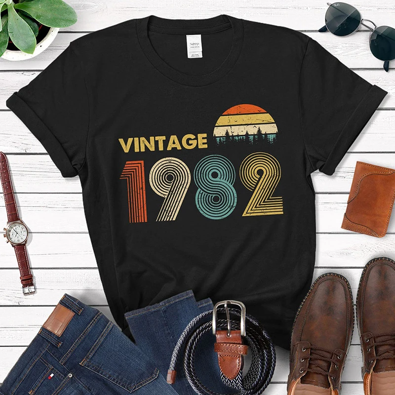 Фото Винтажная Футболка 1982 рубашка в стиле ретро с идеей подарка на 40-летний день