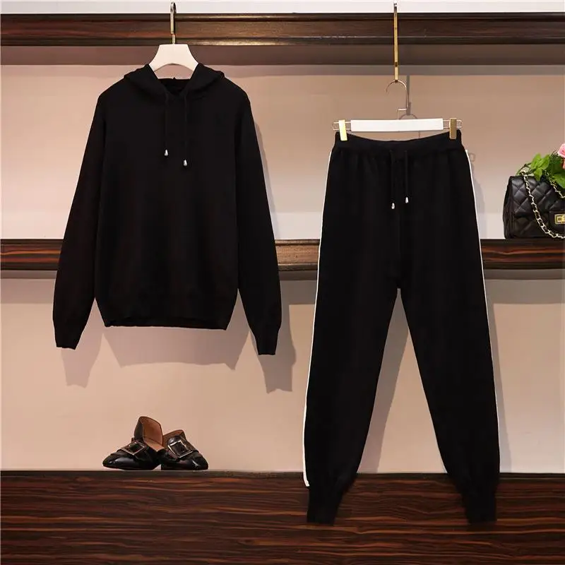 Autumn Plus Size 2 Pieces Sets Woman Black Tops+Long Trousers Set knitting Casual 2 Pcs Suit 4XL Large Size Winter Sportswear 
Autumn Plus Size 2 Pieces Sets Woman Black Tops+Long Trousers Set knitting Casual 2 Pcs Suit 4XL Large Size Winter Sportswear