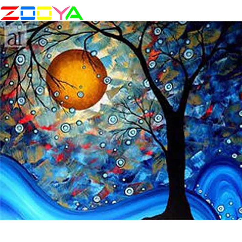 Zooya 5D Diy Алмазная вышивка звездное небо квадратная мозаика озеро полный круг