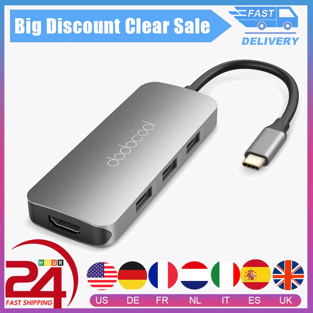 Dodocool 7 в 1 USB C USB-C концентратор с Тип Мощность доставки 4 К видео HDMI для MacBook Pro samsung
