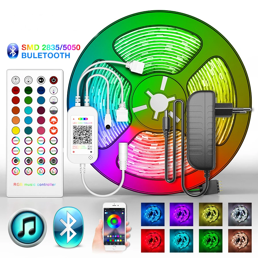 NEW Bluetooth 5050 LED Strip Light RGB SMD 2835 Flexible Ribbon fita RGB LED light 5M 10M 15M Tape Diode DC12V Bluetooth Control
NEW Bluetooth 5050 LED Strip Light RGB SMD 2835 Flexible Ribbon fita RGB LED light 5M 10M 15M Tape Diode DC12V Bluetooth Control
