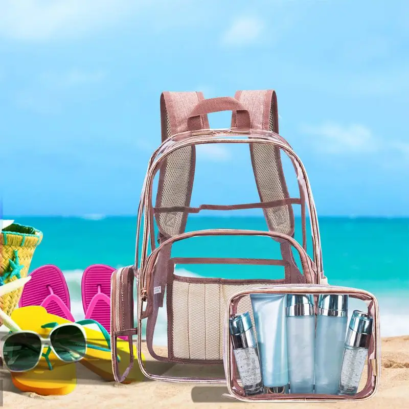 2 in 1 Clear with Cosmetic Bag Pouch Transparent PVC School Bookbag Laptop Rucksack for Women Girls F42A 
2 in 1 Clear with Cosmetic Bag Pouch Transparent PVC School Bookbag Laptop Rucksack for Women Girls F42A