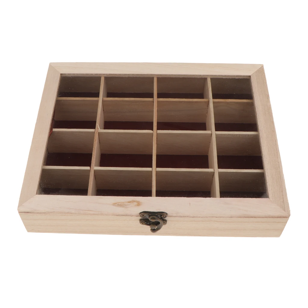 Unpainted Wooden Case Storage Box Jewelry Trinkets Organizer DIY Handmade 16 Compartment Unpainted Wooden Case Storage Box Jewelry Trinkets Organizer DIY Handmade 16 Compartment