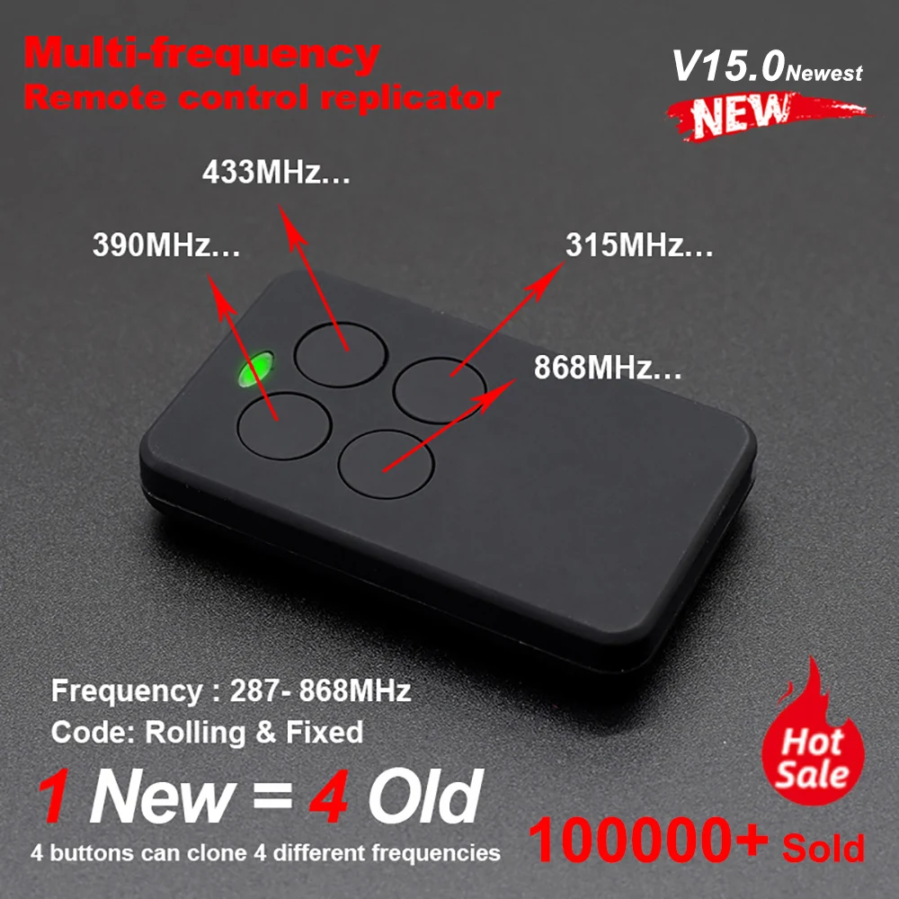 280-868MHZ Multi-Frequency Garage Door Opener Remote Control Gate Copy Duplicator for 433mhz 433.92 Code Grabber Special Offer |
