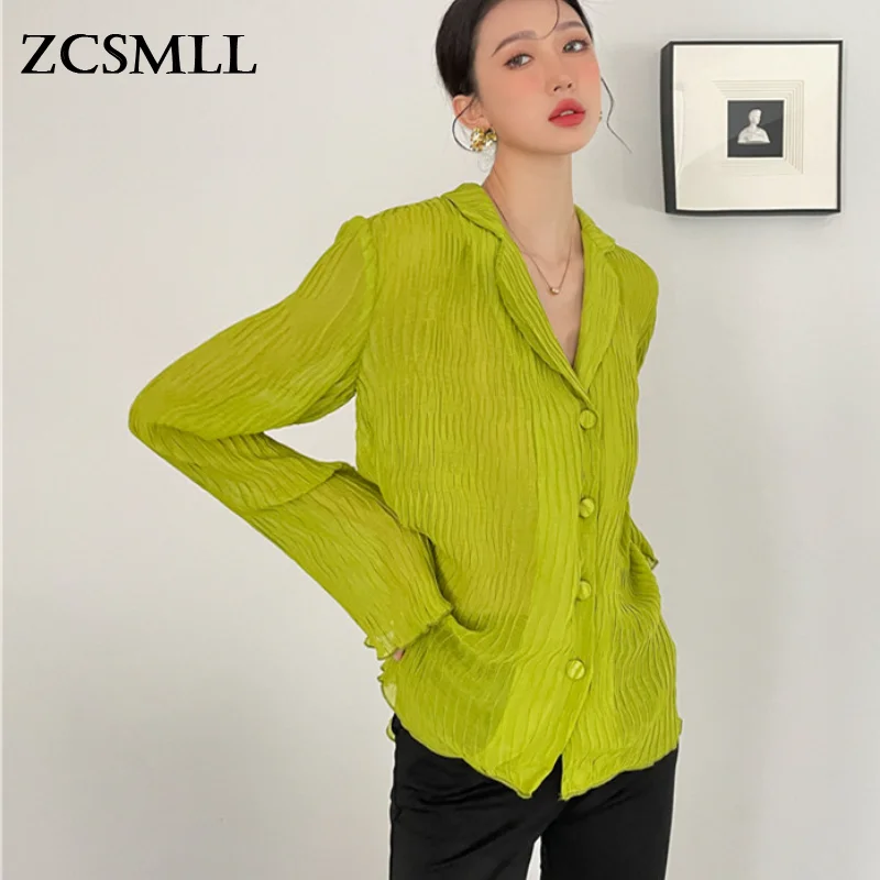 ZCSMLL Green Turn-down Collar Collar French Vintage Fashion Blouse Design Niche Shirt Female Spring Women Shirts Chic Top
ZCSMLL Green Turn-down Collar Collar French Vintage Fashion Blouse Design Niche Shirt Female Spring Women Shirts Chic Top
