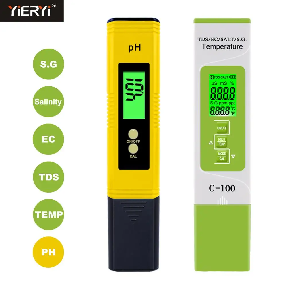 yieryi pH/TDS/EC/SALT/S.G./Temperature Meter Digital Water Quality Monitor Tester for Pools, Drinking Water, Aquariums
yieryi pH/TDS/EC/SALT/S.G./Temperature Meter Digital Water Quality Monitor Tester for Pools, Drinking Water, Aquariums