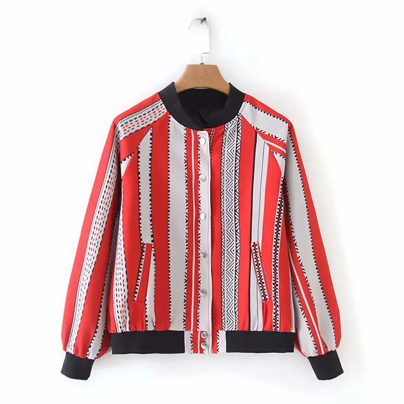 YD65-8919 European and American fashion red and white stripe color matching jacket
YD65-8919 European and American fashion red and white stripe color matching jacket