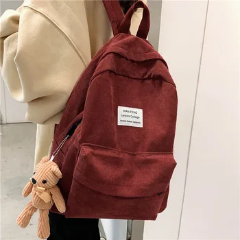 

Harajuku Ulzzang Women Corduroy Backpacks School Backpack for Teenage Girls Book Bag Travel Rucksack Kawaii Bagpack with Bear