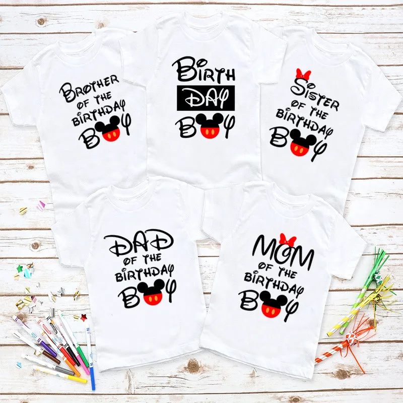 

Matching Family Outfits For Birthday Cute Mouse Theme Kids T-shirt Birthday Boy Funny Party Clothes Father Mother Daughter Son