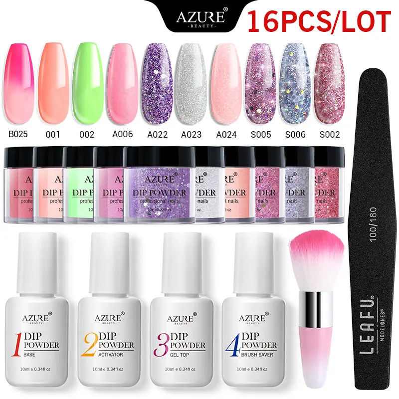 Azure Beauty 16Pcs/Lot Shiny Dip Powder Chameleon Dipping Powder Natural Dry With Base Top Activator Nail Brush Nail Tools Kit
Azure Beauty 16Pcs/Lot Shiny Dip Powder Chameleon Dipping Powder Natural Dry With Base Top Activator Nail Brush Nail Tools Kit