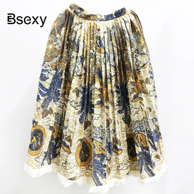 Runway Skirt For Women 2020 Spring VIntage Leaves Printed Yellow Fringes Long Pleated Skirt jupe longue femme
Runway Skirt For Women 2020 Spring VIntage Leaves Printed Yellow Fringes Long Pleated Skirt jupe longue femme