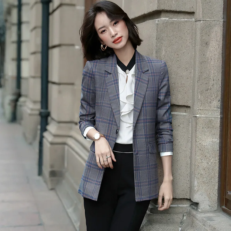 High quality autumn ladies jacket suit Casual single-breasted long-sleeved office blazer 2019 new plaid jacket female S-4XL
High quality autumn ladies jacket suit Casual single-breasted long-sleeved office blazer 2019 new plaid jacket female S-4XL