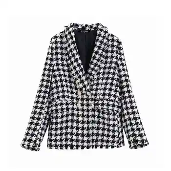 Women Fashion Double Breasted Houndstooth Tweed Blazers Coat Vintage Long Sleeve Frayed Trim Female Outerwear Chic Tops
Women Fashion Double Breasted Houndstooth Tweed Blazers Coat Vintage Long Sleeve Frayed Trim Female Outerwear Chic Tops
