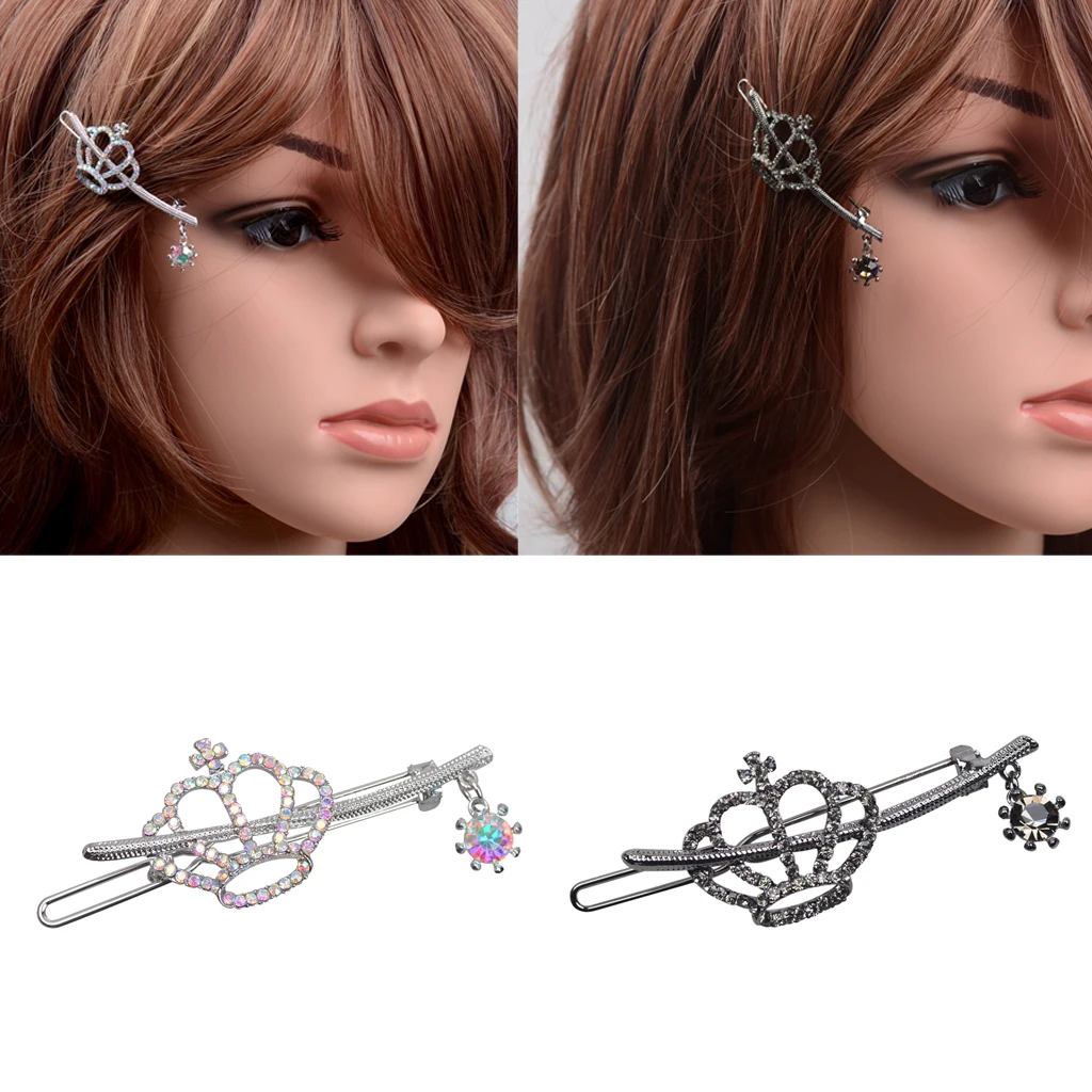 Women Crystal Rhinestone Crown Tassel Hair Clip Slide Hairpin Gripper Women Crystal Rhinestone Crown Tassel Hair Clip Slide Hairpin Gripper