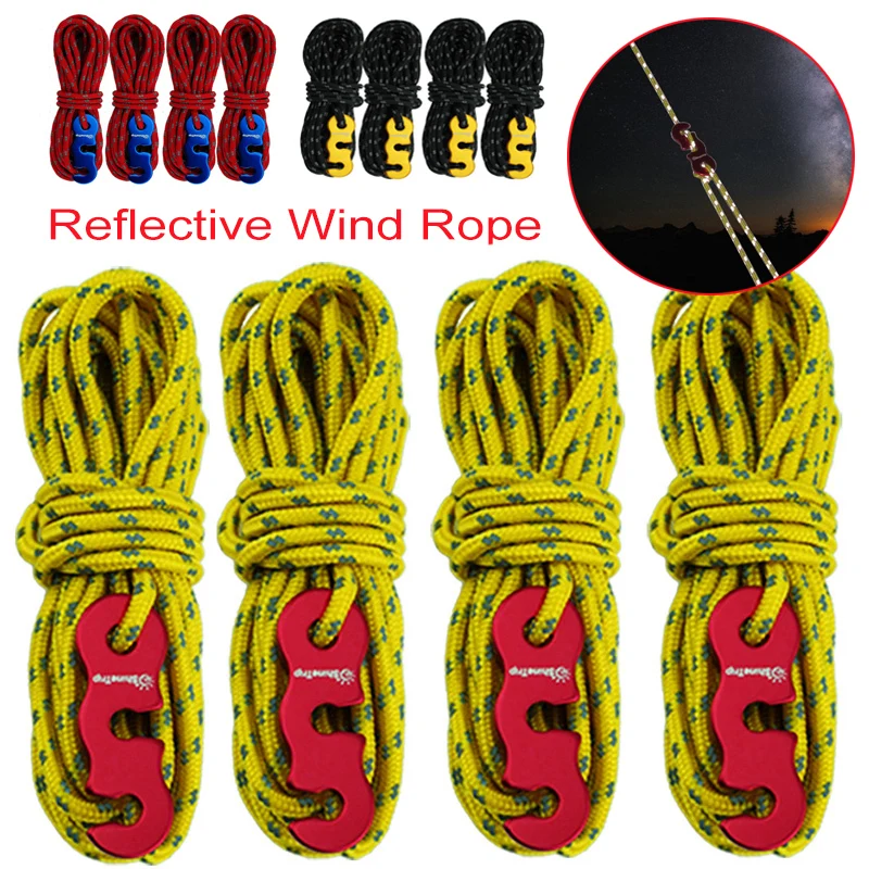 4pcs 4m Outdoor Tent Rope 3mm Camping Rope Hiking Awning Reflective Wind Rope With Aluminum Alloy 3 Holes Buckle Tent Accessorie
4pcs 4m Outdoor Tent Rope 3mm Camping Rope Hiking Awning Reflective Wind Rope With Aluminum Alloy 3 Holes Buckle Tent Accessorie
