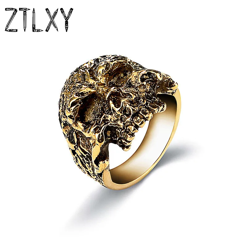 

ZTLXY - Men's Gothic Skull Ring 316L Stainless Steel Biker Ring Motorcycle Band Jewelry