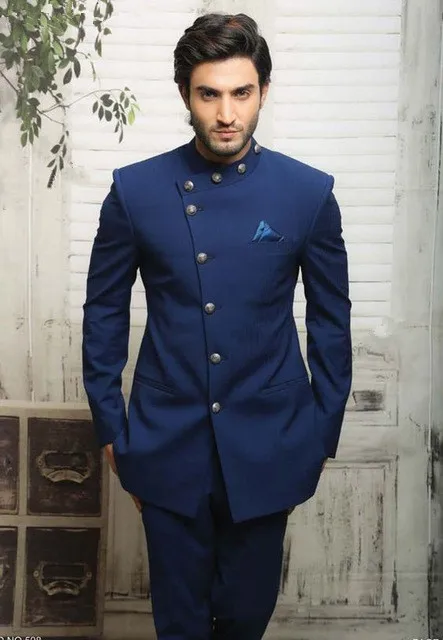 

2021 Fashion Indian style 2 Piece Men Suits Latest Design Regular Blazer Navy Blue Wedding Party Dress prom Slim Fit Male Tuxedo