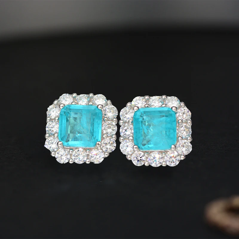 OEVAS 100% 925 Sterling Silver Paraiba Tourmaline Gemstone Earrings Party Ear Studs Fine Jewelry Wholesale Drop Shipping