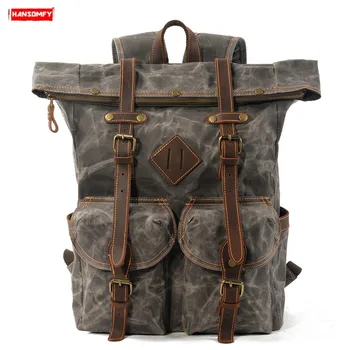 New Men Backpack Waterproof Travel Backpack with Leather Hit Color Stitching Outdoor Backpack Male Computer Bags Oil Wax Canvas
New Men Backpack Waterproof Travel Backpack with Leather Hit Color Stitching Outdoor Backpack Male Computer Bags Oil Wax Canvas