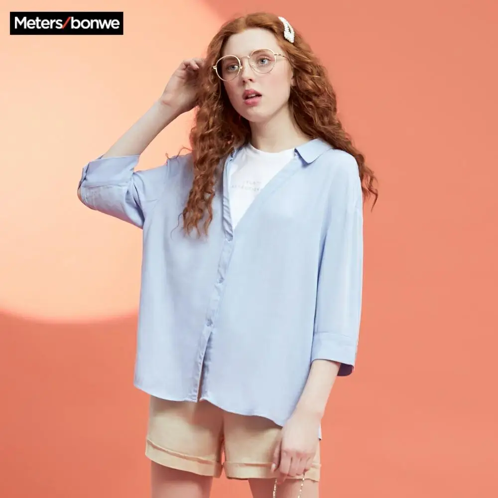Женские блузки Metersbonwe модная рубашка с коротким рукавом милая блузка из двух