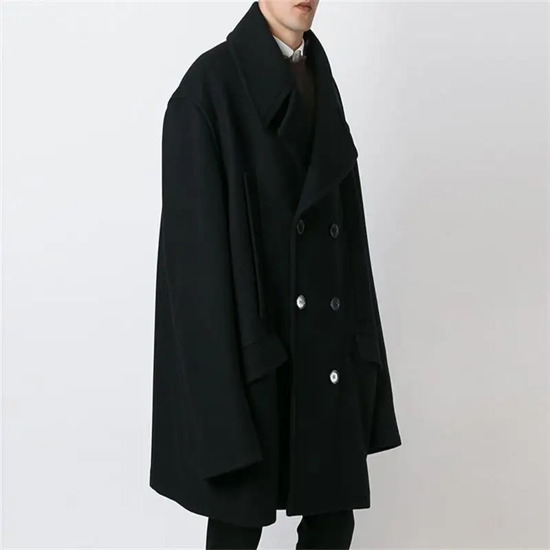 Men's Mauni coat super loose oversize coat mid-length double-breasted large lapel black
Men's Mauni coat super loose oversize coat mid-length double-breasted large lapel black