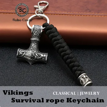 Vintage Handmade Keychain Viking Rune Hammer Car KeyRing mjolnir Outdoor Mountaineering Survival Braided rope Men Norse Jewelry
Vintage Handmade Keychain Viking Rune Hammer Car KeyRing mjolnir Outdoor Mountaineering Survival Braided rope Men Norse Jewelry