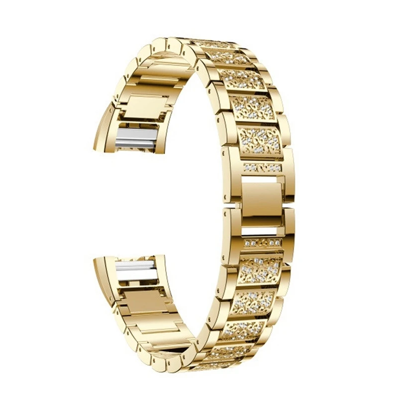 Compatible Replacement Metal Bands Rhinestone Bracelet for Fitbit Charge 2 Gold