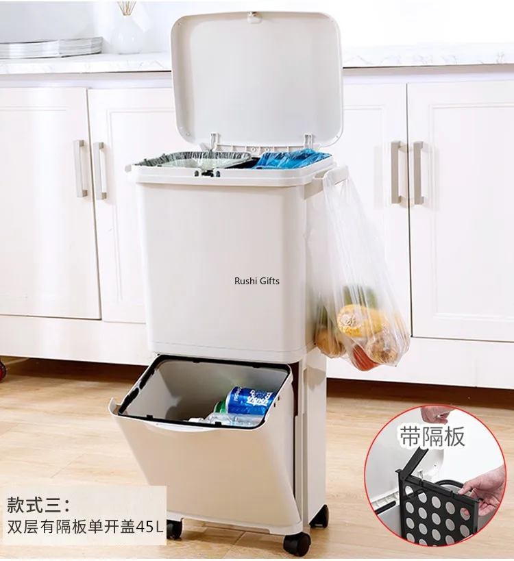 SolidColor Simple Plastic Double-layer DoubleBarrel Wet and Dry Classification Kitchen TrashCan Household Multi-purpose TrashCan
SolidColor Simple Plastic Double-layer DoubleBarrel Wet and Dry Classification Kitchen TrashCan Household Multi-purpose TrashCan