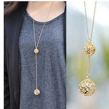 Fashion Double Ball Sweater Chain Necklace Charming Lady Gold Jewelry Accessories Gifts for Friends 
Fashion Double Ball Sweater Chain Necklace Charming Lady Gold Jewelry Accessories Gifts for Friends