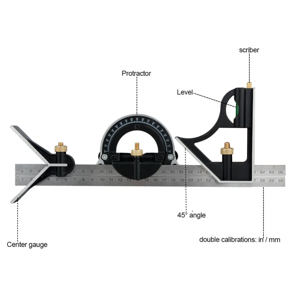300MM professional carpenter tools Combination Square Angle Ruler Stainless Steel protractor Multi-function Measuring Tool
300MM professional carpenter tools Combination Square Angle Ruler Stainless Steel protractor Multi-function Measuring Tool