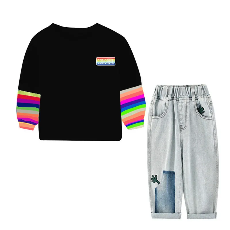 Autumn Children Clothing Boys Girls Clothes Suit Kids Denim Set Fashion Long Sleeve Rainbow +Tops Jeans 2ps/set Kids Tracksuits 
Autumn Children Clothing Boys Girls Clothes Suit Kids Denim Set Fashion Long Sleeve Rainbow +Tops Jeans 2ps/set Kids Tracksuits