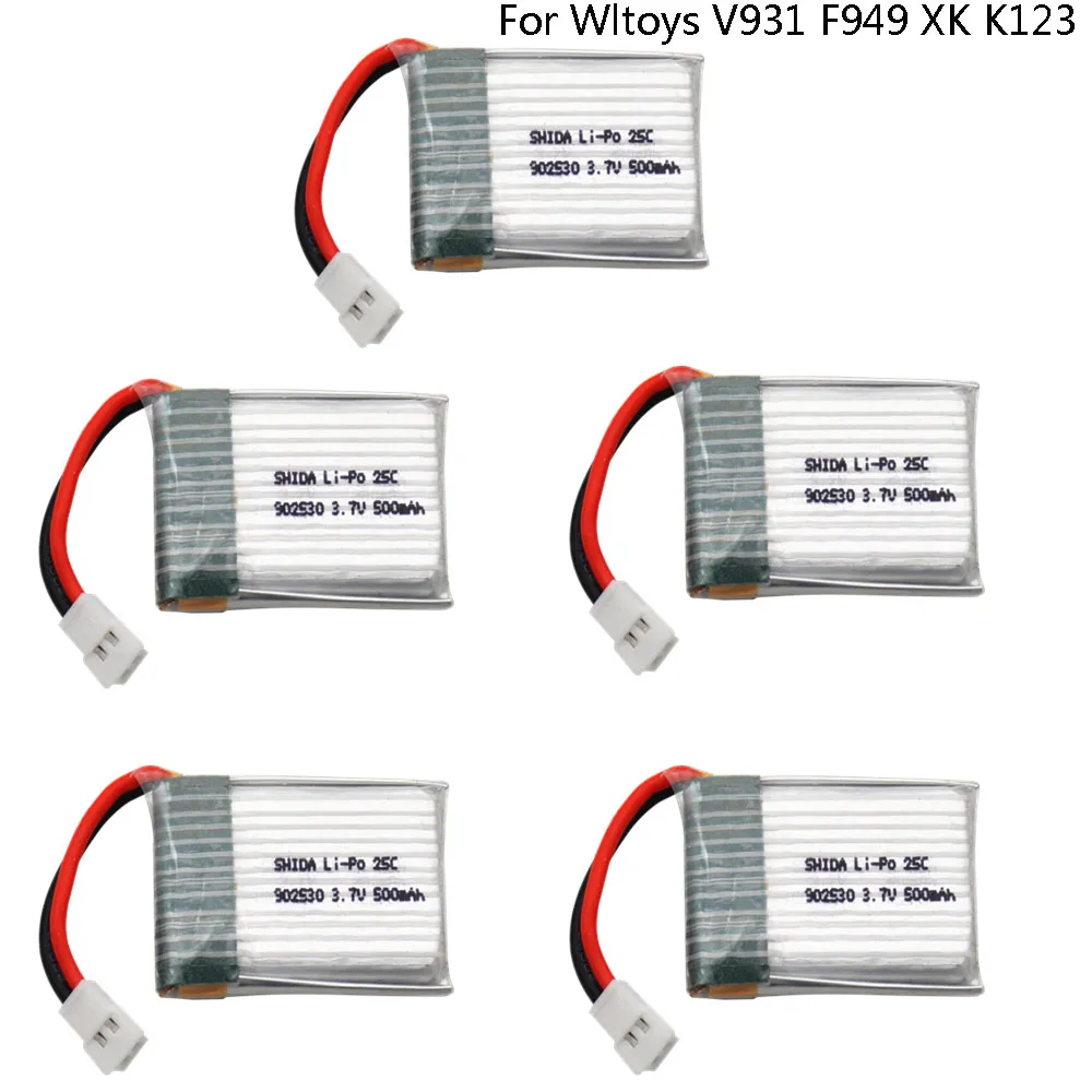 

5PCS 3.7V 500mAh 902530 25C LiPo Battery For Wltoys V931 F949 XK K123 6Ch RC Helicopter high quality lipo battery 1S 3.7 V