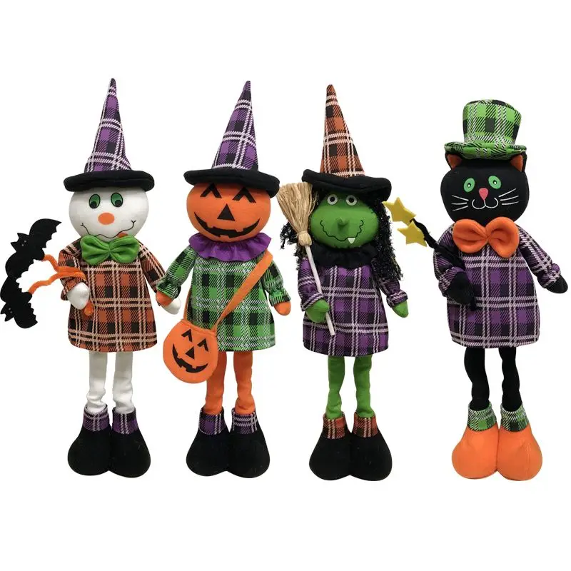 

Halloween Decorations Telescopic Doll Pumpkin Witch Black Cat White Specter Doll for new Year decoration
