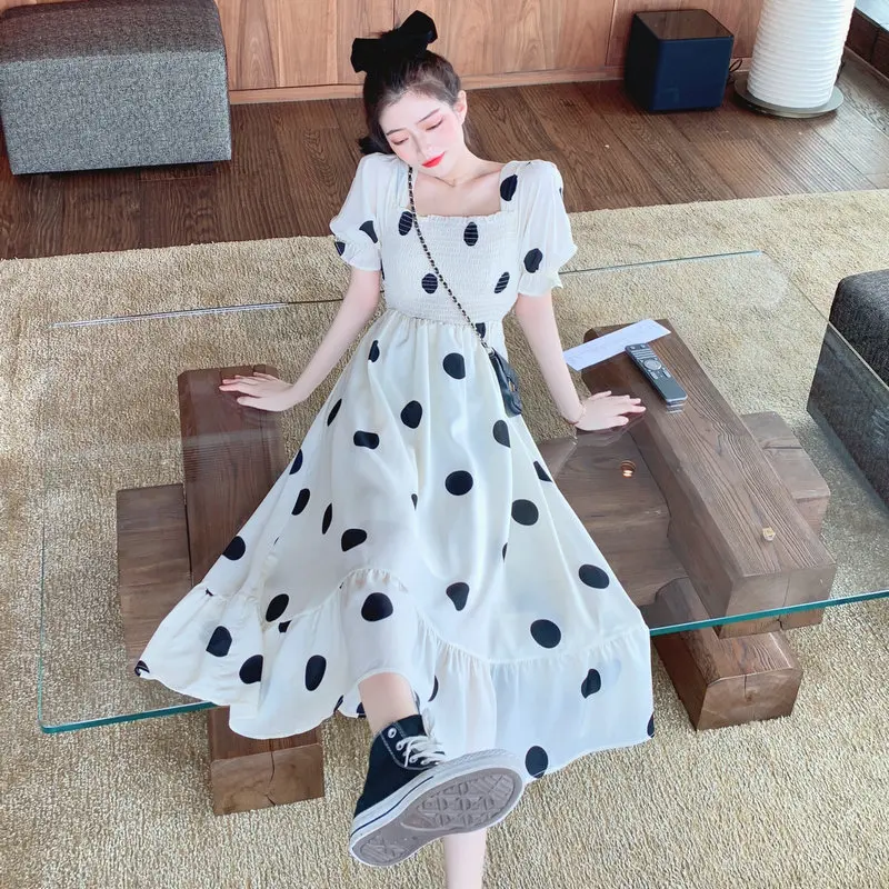 Black Polka Dot White Smock Dresses Women Summer Square Collar Back Knot Bow Design Short Sleeve Calf Length One Piece Dress New
Black Polka Dot White Smock Dresses Women Summer Square Collar Back Knot Bow Design Short Sleeve Calf Length One Piece Dress New