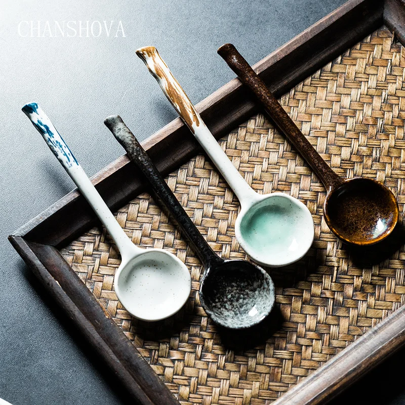 

CHANSHOVA Chinese retro style Bump texture Ceramic spoon China porcelain Coffee soup spoon Tableware Kitchen utensils H306