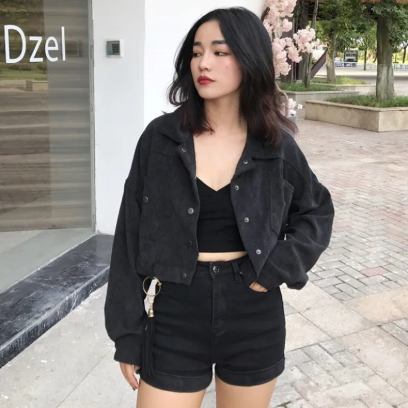 2020 Korean Short Corduroy Jacket Autumn Winter Long Sleeve Loose BF Black Roupa Feminina Pendant Pocket Button Light Blue Coats
2020 Korean Short Corduroy Jacket Autumn Winter Long Sleeve Loose BF Black Roupa Feminina Pendant Pocket Button Light Blue Coats