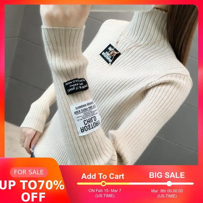 469139 real shot half high neck label elastic bottoming sweater [zone n 18 left]2019ag | Женская одежда