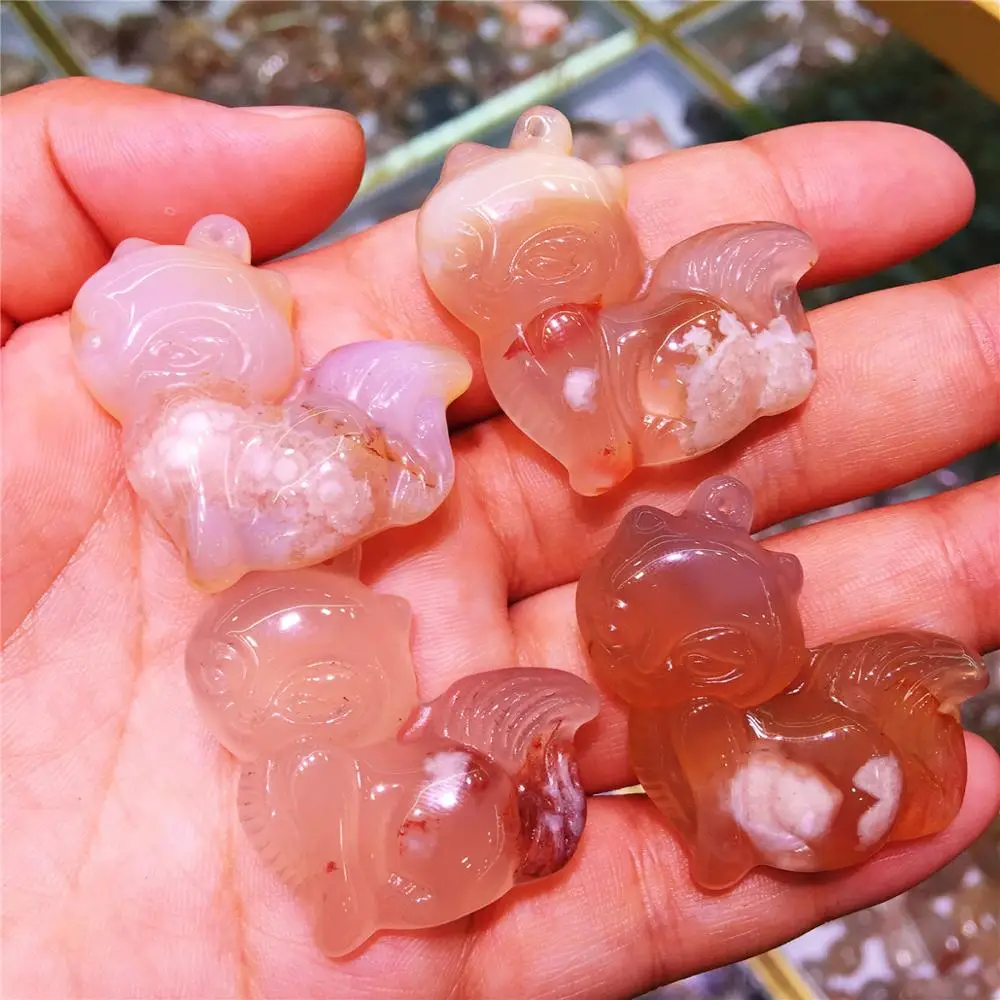 Beautiful natural quartz crystal, sakura agate carved fox pendant, healing chakra polishing Christmas gift
Beautiful natural quartz crystal, sakura agate carved fox pendant, healing chakra polishing Christmas gift