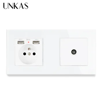 UNKAS Crystal Tempered Glass Panel French Standard Electric Socket with 2 USB + Female TV Jack Television Connector 172*86mm
UNKAS Crystal Tempered Glass Panel French Standard Electric Socket with 2 USB + Female TV Jack Television Connector 172*86mm