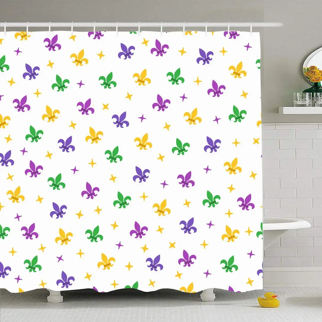 Shower Curtain Set with Hooks 66x72 Mardi Gras Pattern Wrapping De Fleurdelis Signs Carnival Fleur Elements Symbols Textures
Shower Curtain Set with Hooks 66x72 Mardi Gras Pattern Wrapping De Fleurdelis Signs Carnival Fleur Elements Symbols Textures