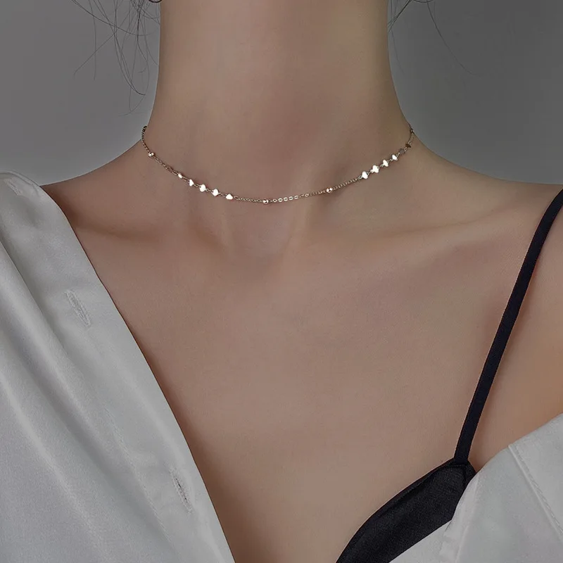 Фото Ожерелье из стерлингового серебра 925 пробы для женщин тонкий чокер простота