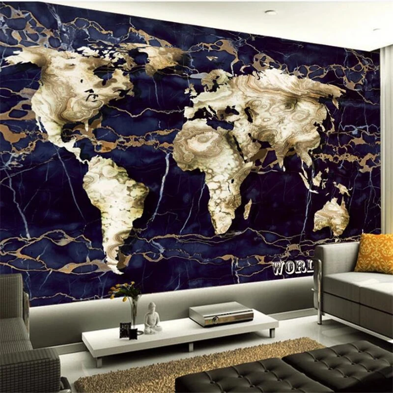 

wellyu Customized large murals fashion home improvement original marble world map creative TV background papel de parede